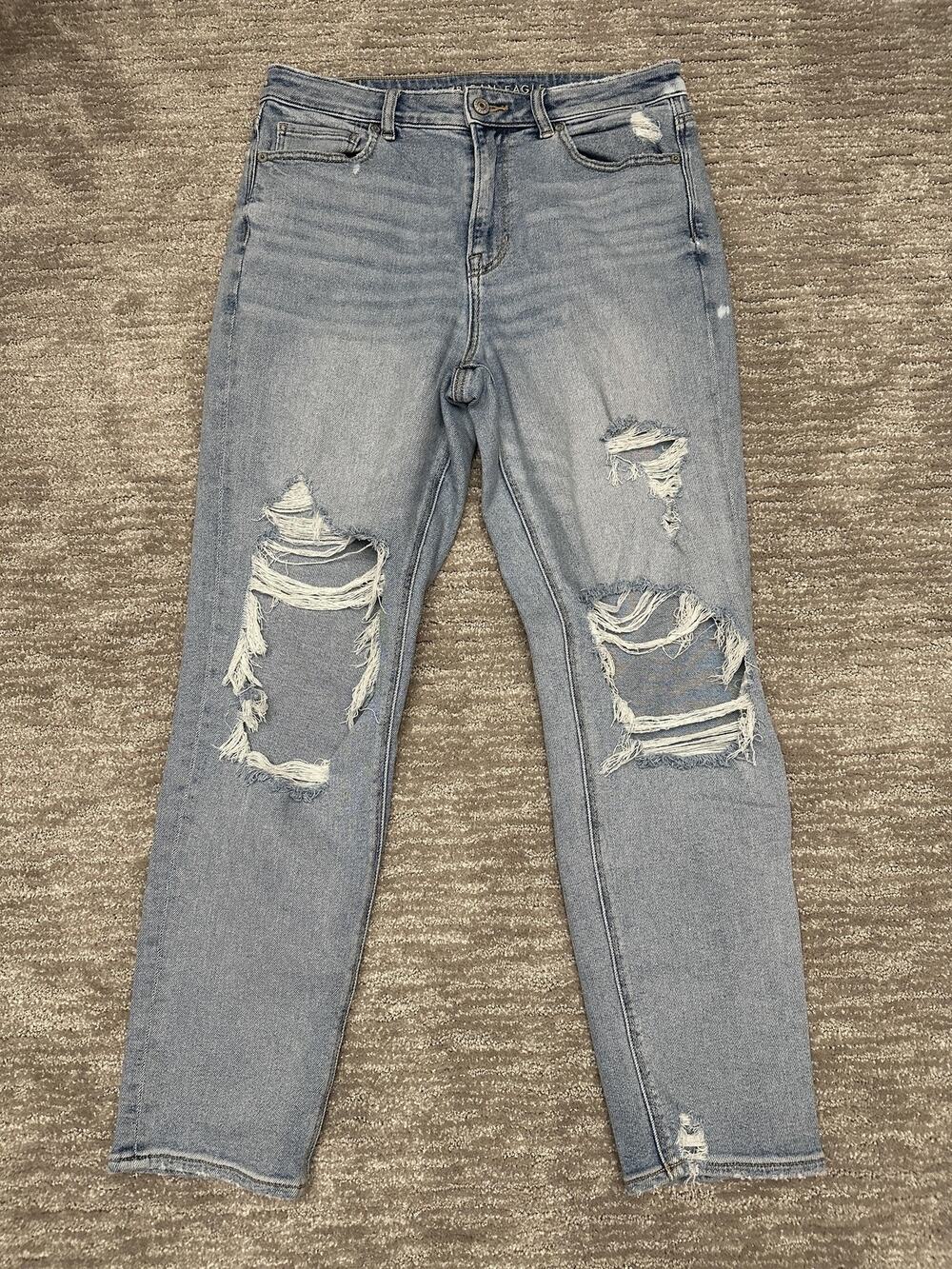 American Eagle Jeans Womens 8 Blue High Rise Mom Distressed Stretch Denim